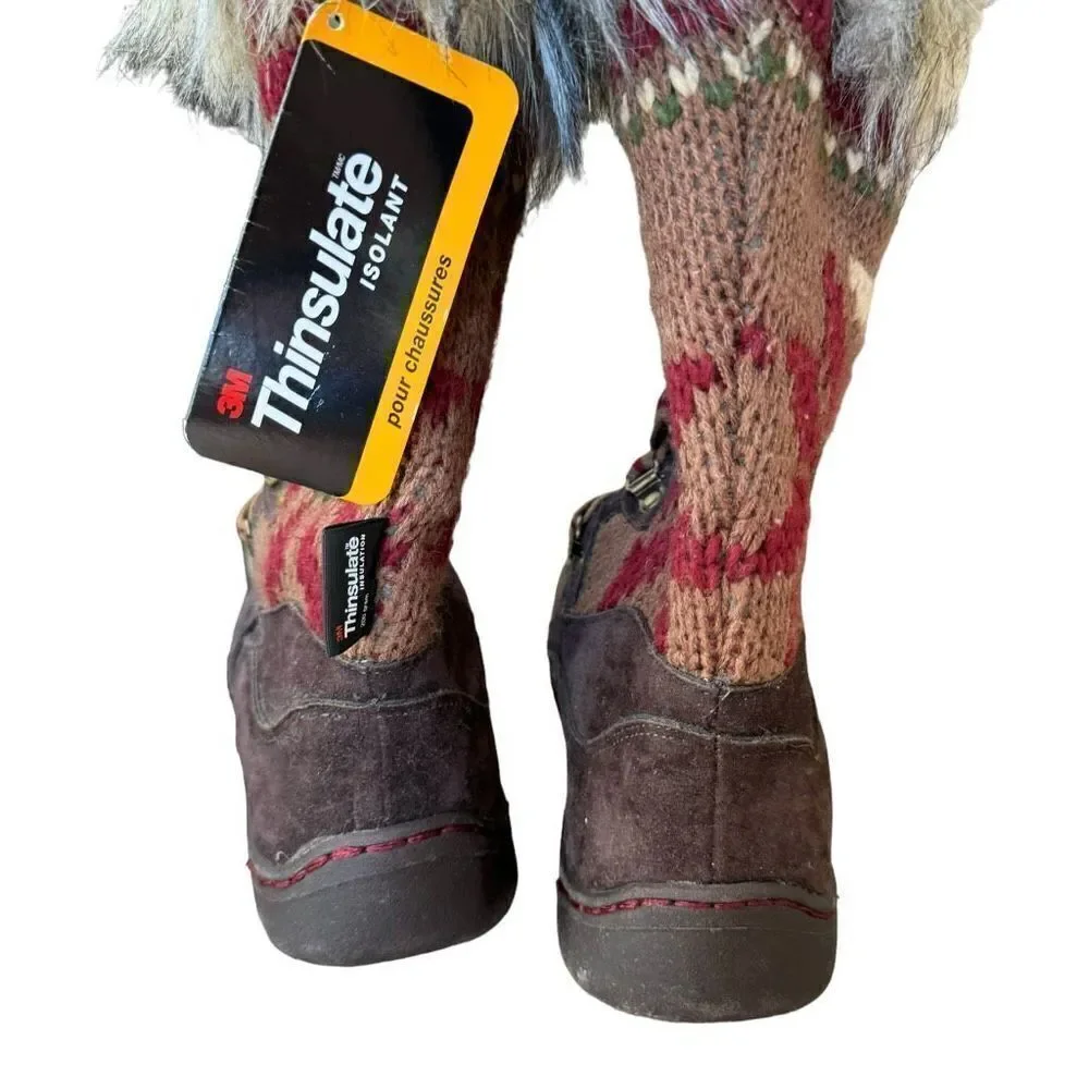 Muk Luks Mid Calf Fuzzy Boots Women's Size 7 Knit MukLuks Gwen Thinsulate Tall